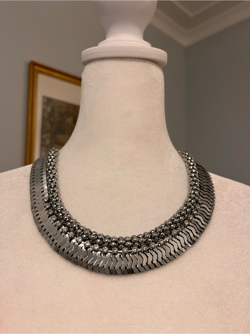 Statement Silver Wide Collar Necklace - Women Jewelry